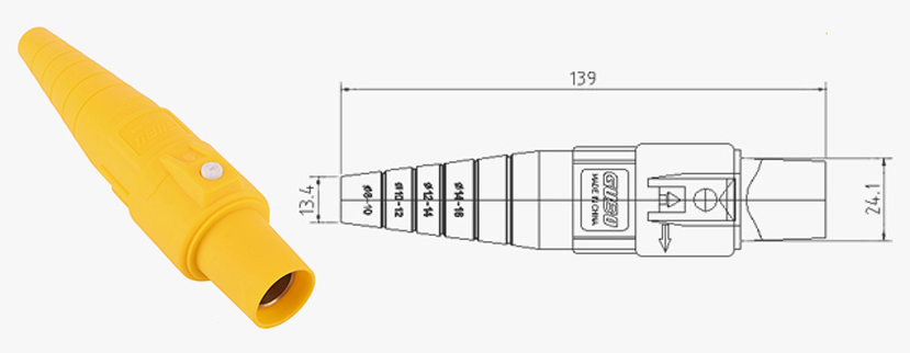 Prise femelle à courant élevé PHLTD 200A - Connecteur de câble à cœur unique pour l'éclairage de scène et le son, illustration de taille.