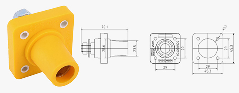 Prise femelle à courant élevé PHLTD 200A - Connecteur de câble à cœur unique pour l'éclairage de scène et le son, illustration de taille (2).