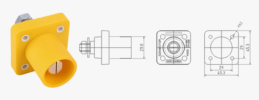 Prise mâle à courant élevé PHLTD 200A - Connecteur de câble à cœur unique pour l'éclairage de scène et le son, illustration de taille.