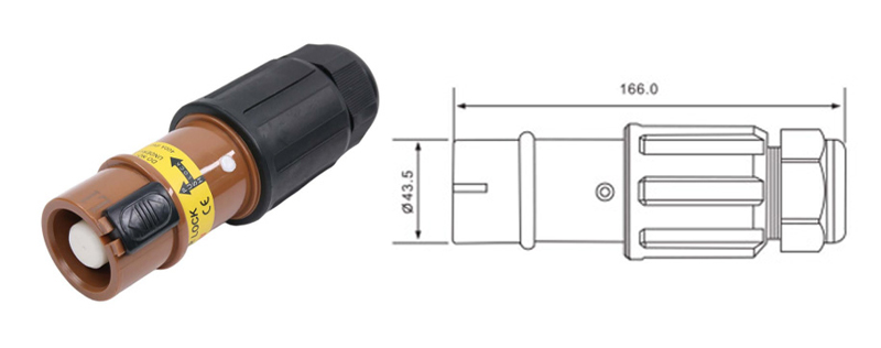 Fiche mâle en ligne rhinocéros monoconducteur PHLTD 150-400A/380V, connecteur rapide à courant élevé pour éclairage de scène