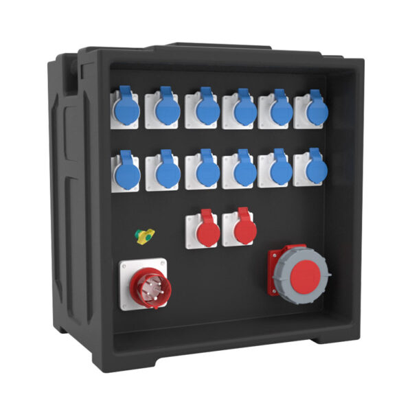 8-Boîte de distribution PHLTD pour éclairage LED de grande scène, 12 prises industrielles bleues 16A, 2 prises industrielles rouges 16A, 1 prise 63A, fiche industrielle à 5 conducteurs